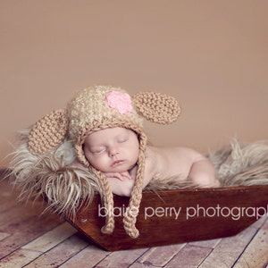 Crochet Lamb Baby Hat, Newborn Photography Props, Sheep Earflap Hat, Gender Neutral Baby Hat, Animal Crochet Hat, Baby Knitted Lamb Hat image 2