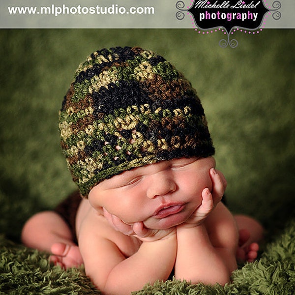 Camouflage Beanie, Baby Photography Prop, Detachable Flower Hat, Military Baby Hat, Boy Crochet Hats, Newborn Knitted Hat, Baby Photoshoot