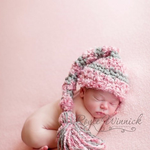 Newborn Long Tail Hat, Baby Photo Props, Newborn Elf Hat, Stocking Hat, Baby Girl Crochet Hat, Infant Crochet Hat, Tassel Hat, Baby Shower