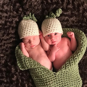 Peapod Twins Costume, Newborn Photography Outfit, Mom Gift Postpartum, Set Of  Double Pea Cocoon And 2 Hats, Pea Swaddle Blanket,Baby Shower