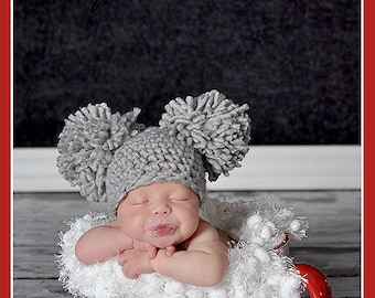 Double Pom Pom Hat, Baby Girl Crochet Hat, Baby Boy Crochet Beanie, Baby Photography Prop, Baby Shower Gift, Newborn Hand Knit Beanie