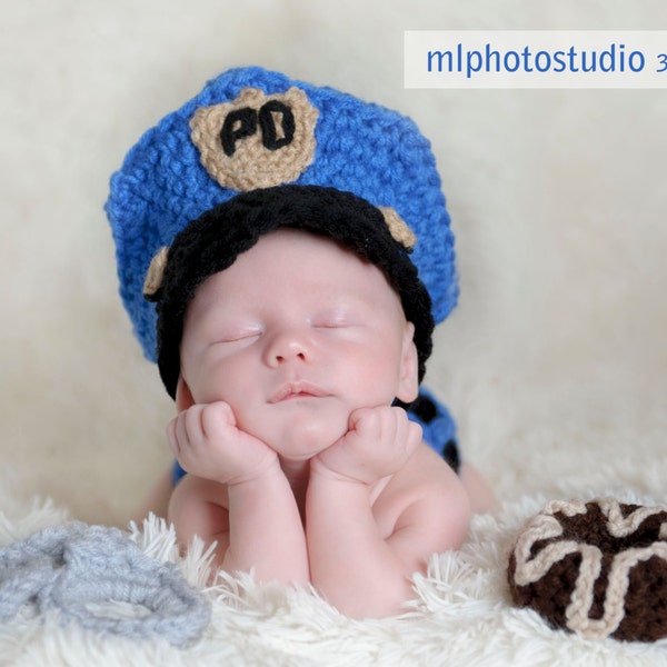 Baby Police Outfit, Baby Cop Outfit, Newborn Police Officer Costume, Photo Outfit Baby, Crochet Police Hat, Labor Day Gift, Social Worker