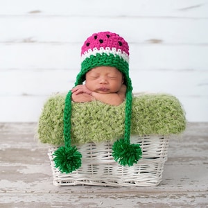 Watermelon Hat For Baby, Summer Newborn Hat, Crochet Bonnet Hat, Baby Photo Outfit, Baby Sun Hat, Watermelon Beanie Hat, Baby Photo Props image 1