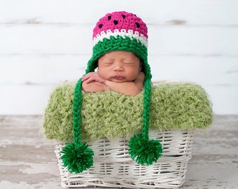 Watermelon Hat For Baby, Summer Newborn Hat, Crochet Bonnet Hat, Baby Photo Outfit, Baby Sun Hat, Watermelon Beanie Hat, Baby Photo Props