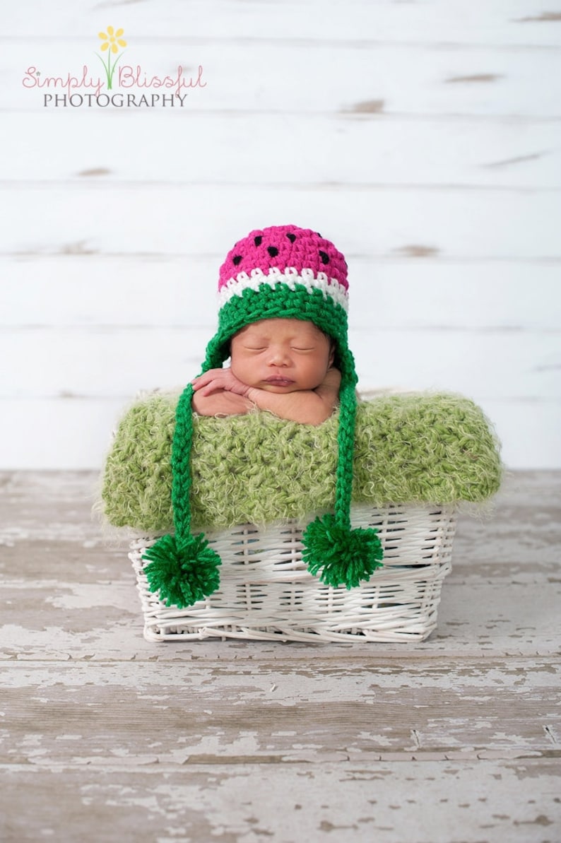 Watermelon Hat For Baby, Summer Newborn Hat, Crochet Bonnet Hat, Baby Photo Outfit, Baby Sun Hat, Watermelon Beanie Hat, Baby Photo Props image 1