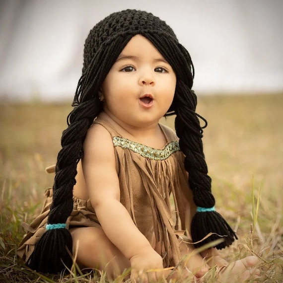 Cappello parrucca con trecce nere, parrucca nera per bambini, costume di  Halloween per bambini, accessori per foto per bambini, parrucca per capelli  da principessa, cappello con trecce per bambini, servizio fotografico 