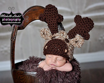 Moose Baby Hat, Baby Photography Prop, Halloween Costume, Kids And Baby Fall, Newborn Moose Outfit, Baby Beanie Hat, Reindeer Baby Hat, Gift