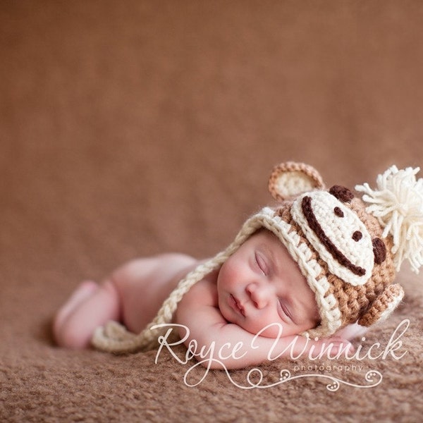 Baby Monkey Hat, Newborn Beanie Hat, First Birthday Outfit, Safari Animal Hat, Monkey Earflap Hat, Baby Photography Prop, Animal Photoshoot