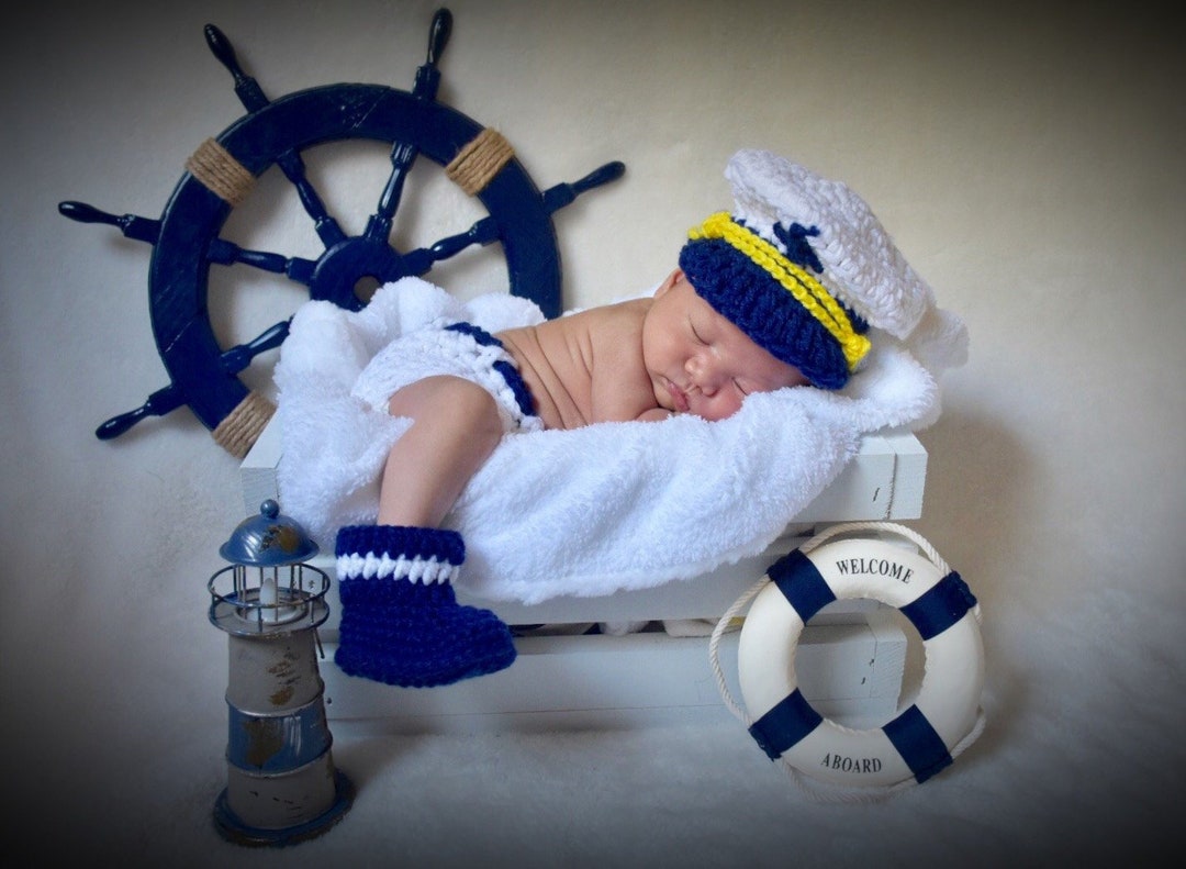 Traje de marinero para recién nacido, gorro de capitán, disfraz para bebé,  sesión de fotos náutica para recién nacido, disfraz de marino, regalo del 