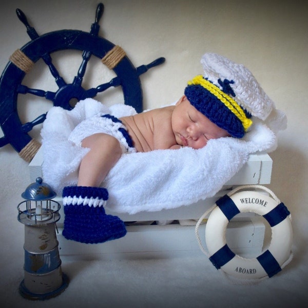 Newborn Boy Sailor Outfit, Baby Captain Hat, Baby Costume, Newborn Nautical Photoshoot, Baby Boy Marine Costume,Labor Day Gift,Social Worker