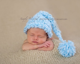 Baby Boy Crochet Hat, Baby Pom Pom Hat, Newborn Elf Hat, Infant Photography Prop, Baby Long Tail Hat, Knitted Toddler Hat, Coming Home Hat