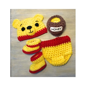 Winnie The Pooh Baby Costume, Kids And Baby Halloween Costume, Newborn Photography Outfit, Pooh Bear Infant Halloween Outfit,Boots,Honey Jar image 1