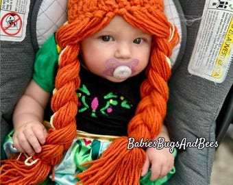 Peluca de ganchillo para niña, todas las tallas, disfraz de Halloween para niña, peluca de princesa, peluca con trenzas rojas, accesorio fotográfico para recién nacidos, pelucas de hilo para niños, gorro naranja.