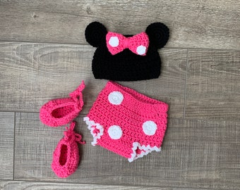 Mouse Baby Girl Costume, Newborn Photography Outfit Girl, Childrens Day Gift, Baby Mouse Hat, Crochet Infant Boots, Baby Photo Session