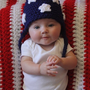 American Hat And Blanket Set, American Flag Baby Blanket, 4th Of July Outfit, Patriotic Newborn Costume, USA Beanie, USA Flag Photo Props image 3