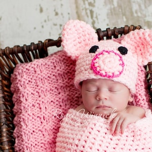 Berretto a forma di maialino rosa, accessori per foto di maialini appena nati, berretto con animali da fattoria, cappello a forma di maialino all&#39;uncinetto per neonati, cappello con orecchie, cappello a forma di maialino da compagnia, cappello lavorato a maglia per neonati