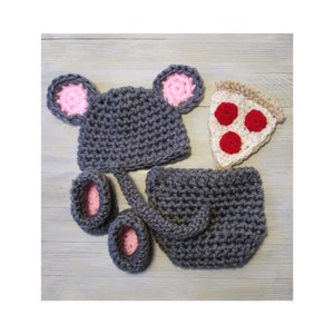 Baby-Mäusekostüm, Säugling-Mäusemütze, Neugeborenen-Halloween-Kostüm, Rata**ille-Kostüm für Kinder, Kleinkind-Stiefel, Pizzastück, Neugeborenen Fotorequisite
