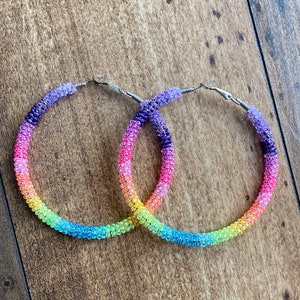 Limited Edition Neon rainbow UV reactive boho hoop earrings (limited edition!) 5 sizes!