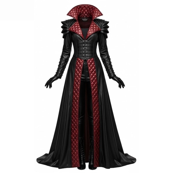 Vampierkoningin kunstleren jas set - gotisch renaissance kostuum - handgemaakte middeleeuwse tovenares outfit - halloween LARP-cosplaykostuum