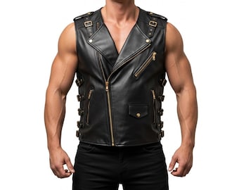 Herren Steampunk Lederweste - Handgefertigte Echt Leder Taktische Weste - Gothic Cosplay Rüstung - LARP Fantasy Top - Geschenk für Ihn