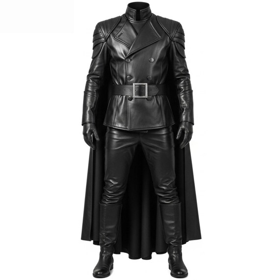 Handmade Black Leather Cloak and Vest Set - Medieval Renaissance Warrior Costume - Gothic LARP Cosplay Outfit - Fantasy Festival Wear