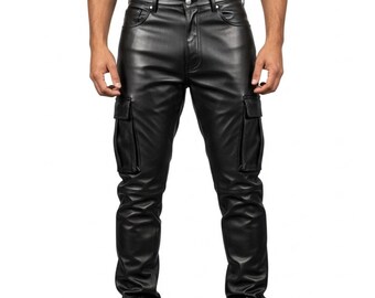 Mens Genuine Leather Cargo Pants - Handmade Black Real Leather Utility Streetwear Trousers - Gothic Punk Motorcycle Pants - Gift for Him