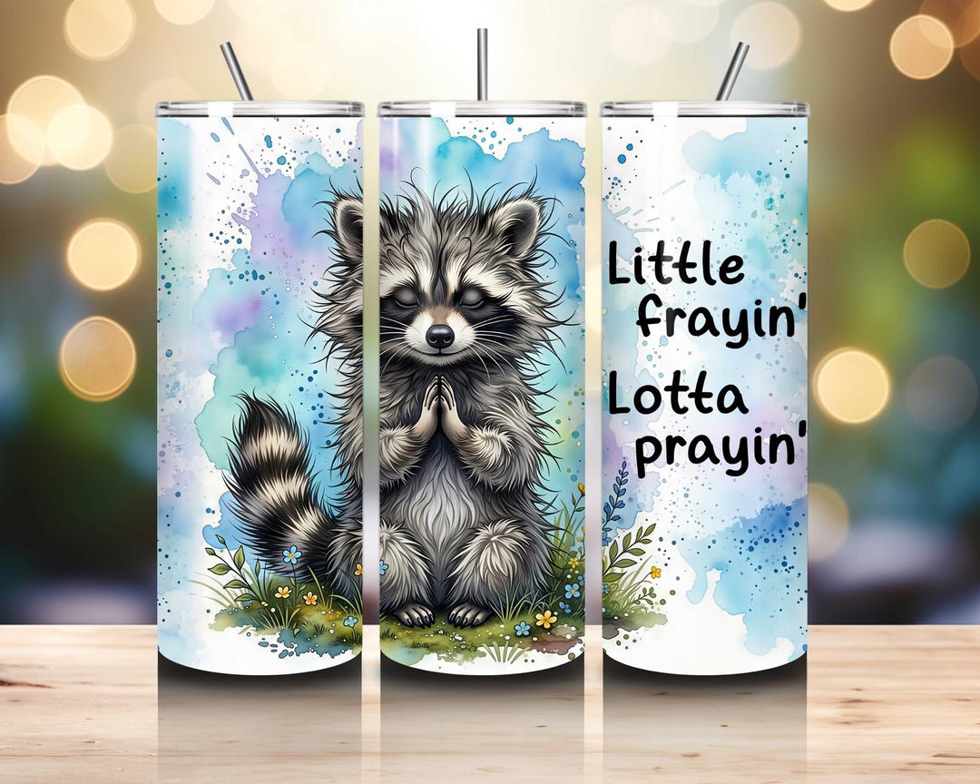 Funny Raccoon Praying Tumbler Wrap, Faith Humor Design (digital ...