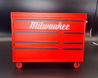 Milwaukee Mini Tool Box | 3D Printed Tool Chest with Working Drawers | Desk Organizer | Mini Storage Box | Mechanic Gift