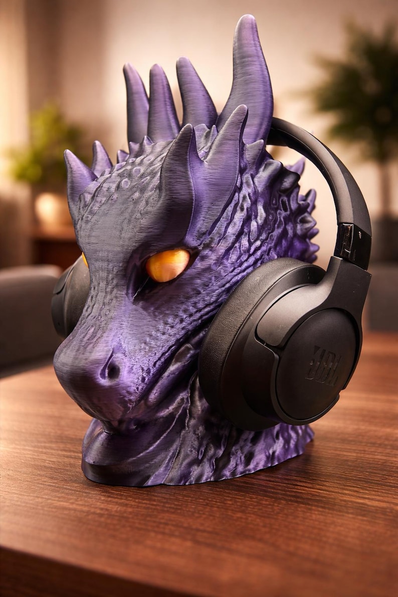 Dragon Head Headphone Stand – Fantasy Gamer Desk Decor – 3D Printed ...