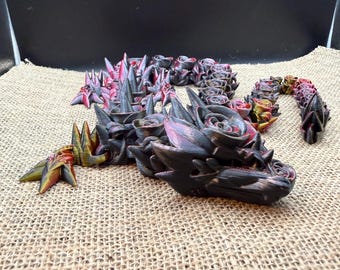 Articulated Rose Dragon – Dark Fantasy Floral Dragon Sculpture – 3D Printed Dragon for Shelves, Desks & Altars