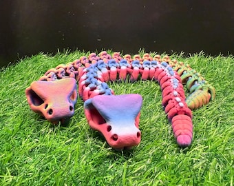 Articulated Bone Rattlesnake Skeleton – Medium or Small Dark Fantasy Serpent – Poseable 3D Printed Curiosity for Shelves, Desks & Altars