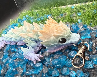 Sunflower Dragon Keychain – Articulated Fantasy Dragon Charm, Cute Dragon Keychain, 3D Printed Gift