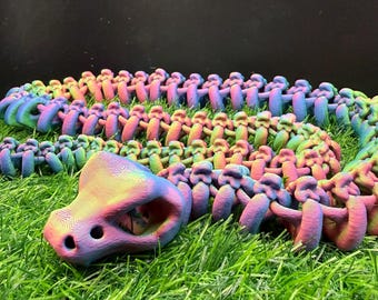 Articulated Bone Rattlesnake Skeleton – 40” Dark Fantasy Serpent – Poseable 3D Printed Curiosity for Shelves, Desks & Altars