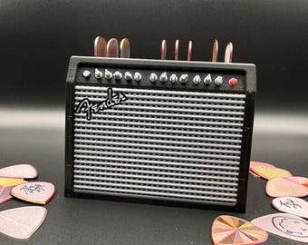 Mini Guitar Amp Pick Holder – Desk Organizer for Guitar Picks | Music Room Decor | Gift for Guitar Players