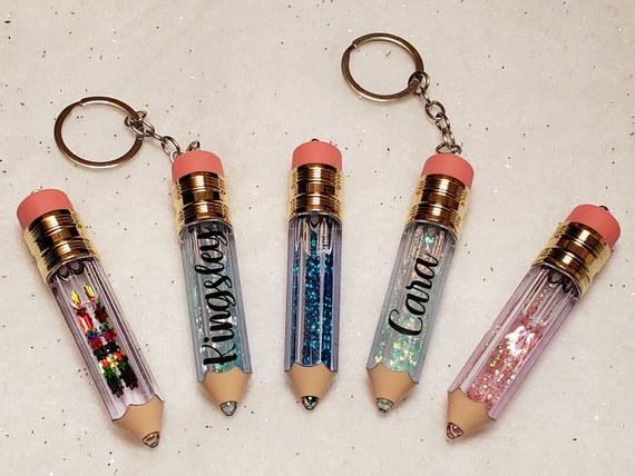 Custom Pencil Keychain Teacher Gift Snow Globe Keychain Sensory
