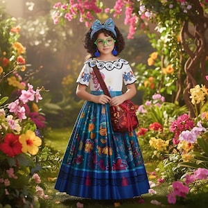 party city encanto dress Encanto Dress Mirabel Costume for Girls Madrigal Cosplay outfits Birthday  Dress Up With Bag Glasses Earrings 5-6 Years(Q34,120CM)