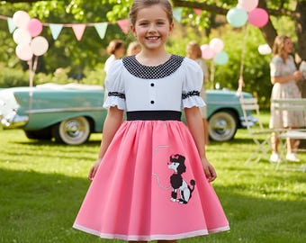 Girls 1950s Poodle Dress – Toddler 50s Skirt Costume with Scarf & Glasses
