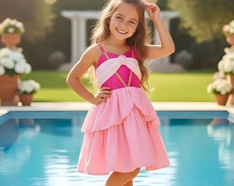 Kids Princess Aurora Cosplay Costume for Girls – Toddler Pink Aurora Dress for Birthday