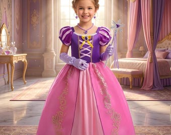 Toddler Girls Rapunzel Costume – Tangled Inspired Princess Dress for Fairy Tale Birthday Party