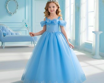 Girls Cinderella Princess Dress – Toddler Fairy Tale Cosplay Costume for Kids