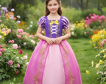 Kids Rapunzel Costume, Birthday Party Dress, Toddler Princess Dress, Princess Costume, Tangled Motive Dress Up