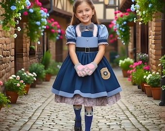 Girls Judy Bunny Police Officer Dress, Zootopia Inspired Police Costume for Kids
