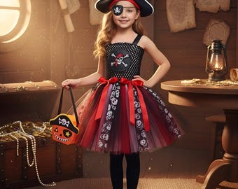 Toddler & Girls Pirate Halloween Costume | Kids Pirate Tutu Dress Outfit