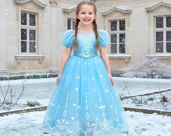 Girls Frozen Elsa Inspired Costume – Sparkly Blue Princess Dress for Birthday & Halloween
