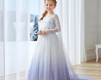 エルサ風冬用プリンセスドレス（女の子用） - アナと雪の女王コスチューム、ケープ付きバースデーパーティードレスアップガウン