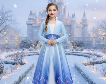 Elsa Princess Dress for Girls | Frozen Blue Inspired Princess Gown Costume With Cape