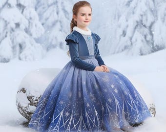 Elsa Princess Dress for Girls | Frozen Ice Snow Queen Blue Inspired Princess Gown Costume