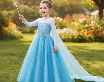 エルサ プリンセスドレス 女の子用 | アナと雪の女王 ブルー風 プリンセス ガウン コスチューム