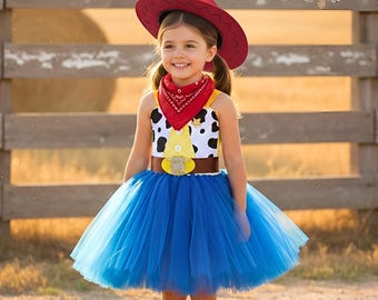 Vestido de vaquera para niñas inspirado en Woody / Traje de cosplay de Jessie Toy Story para niñas / Vestido de tutú de vaquero para niños pequeños