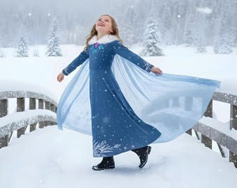 Elsa Dress for Girls | Blue Winter Princess Inspired Gown Costume With Cape
